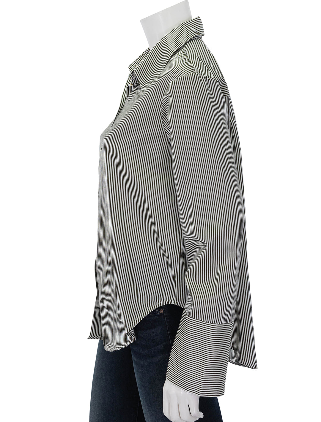 Side view of Citizens of Humanity's camilia shirt in venetian stripe.