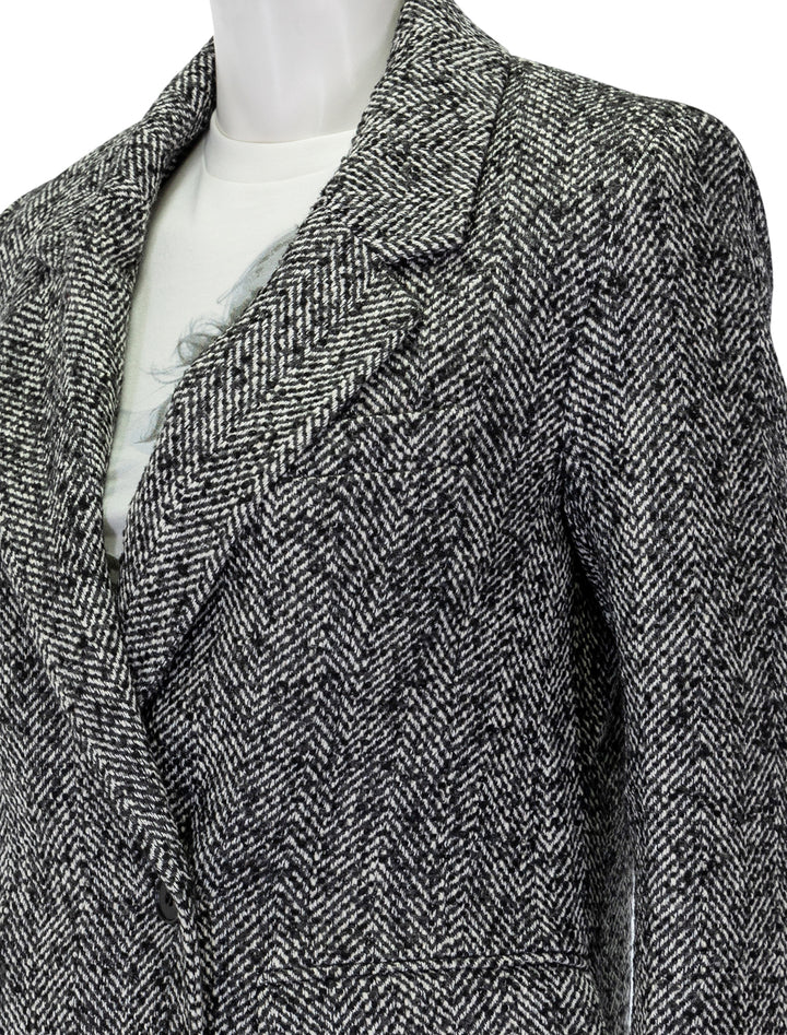 Close-up view of Citizens of Humanity's matteau blazer in peppered herringbone.