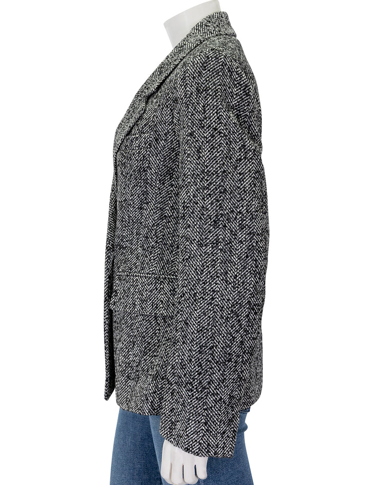 Side view of Citizens of Humanity's matteau blazer in peppered herringbone.