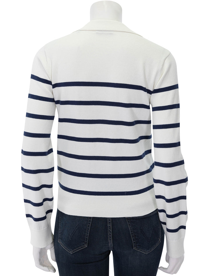 striped split collar sweater in white and midnight