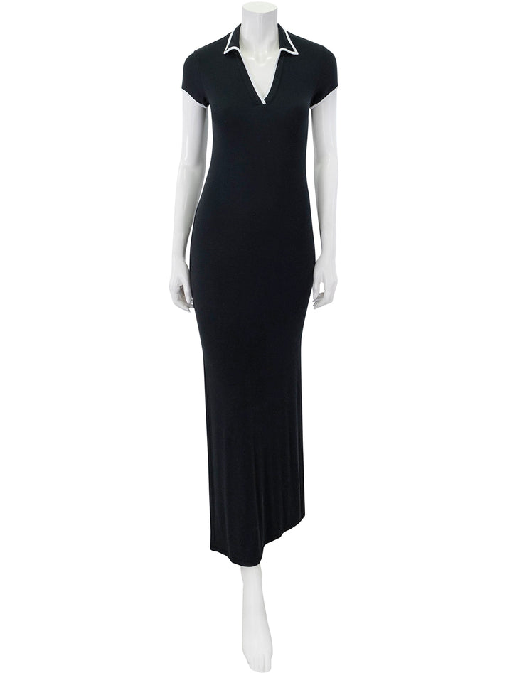 modal rib polo dress in black with white tipping