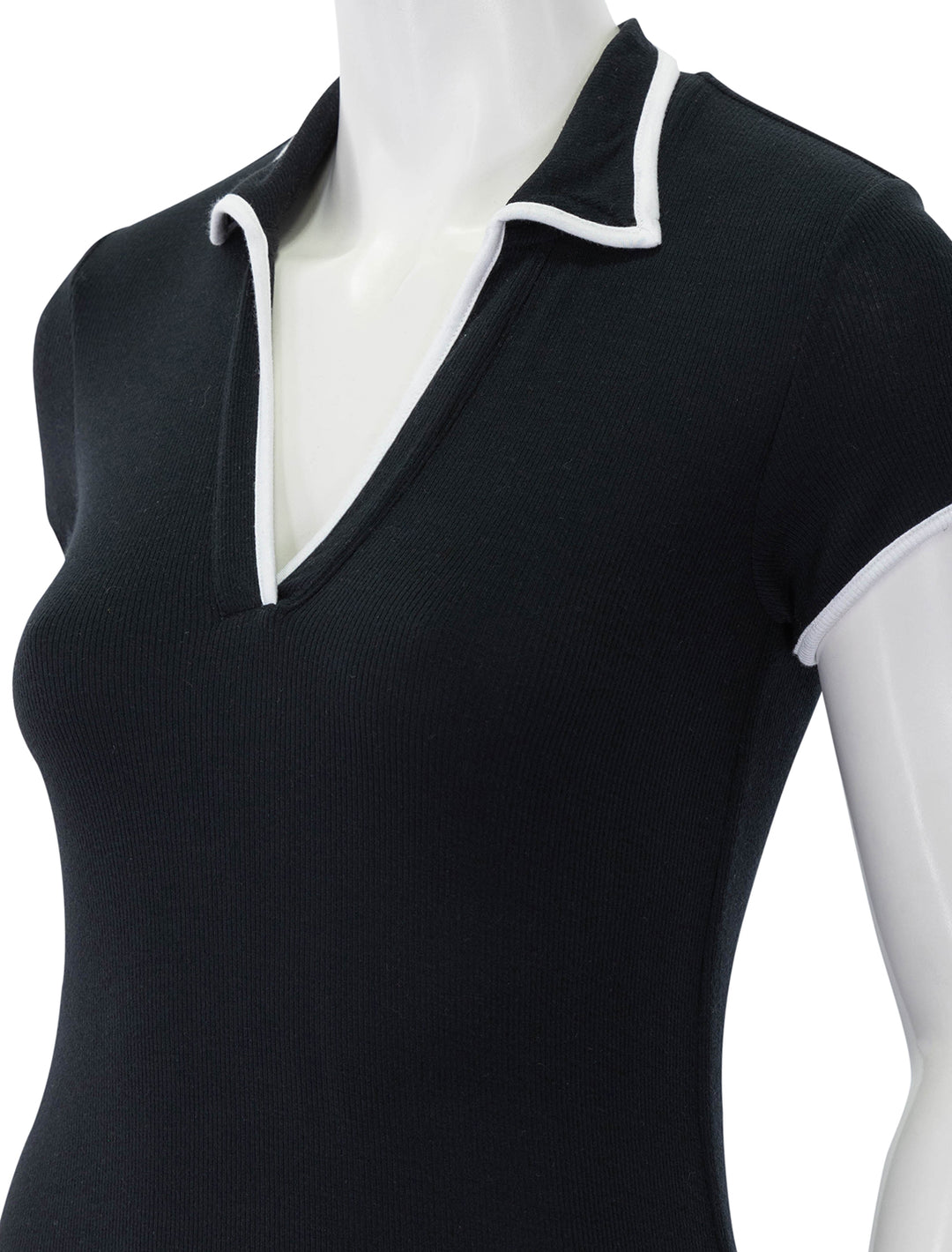 modal rib polo dress in black with white tipping