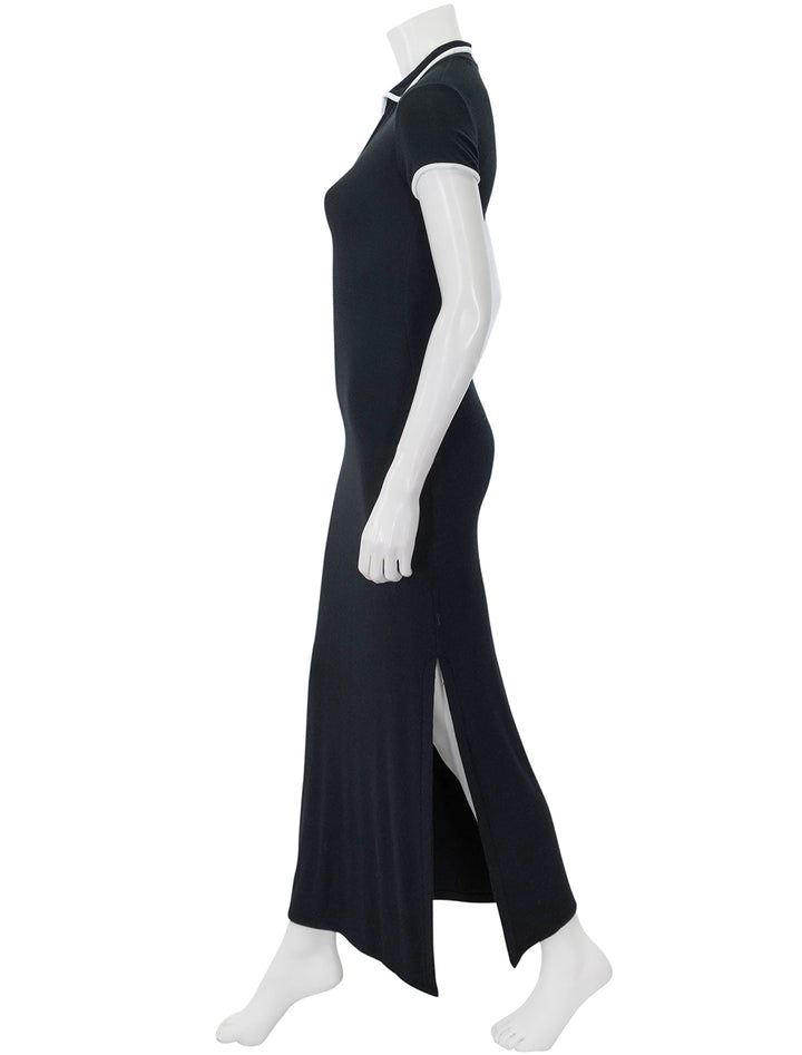 modal rib polo dress in black with white tipping