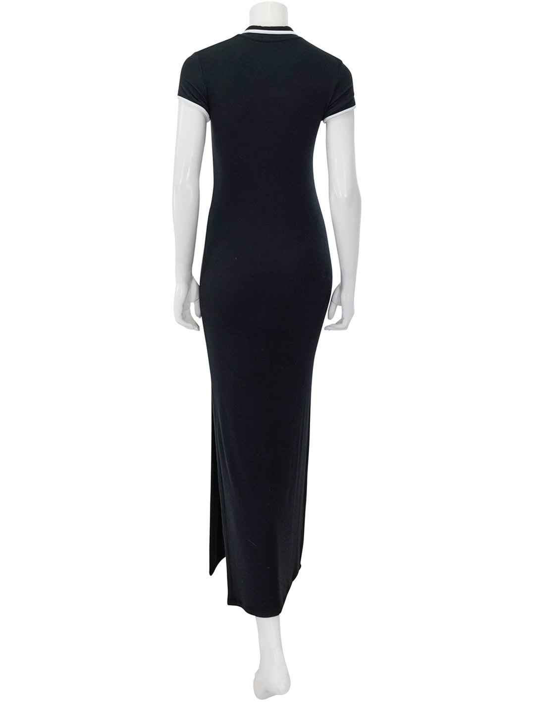 modal rib polo dress in black with white tipping