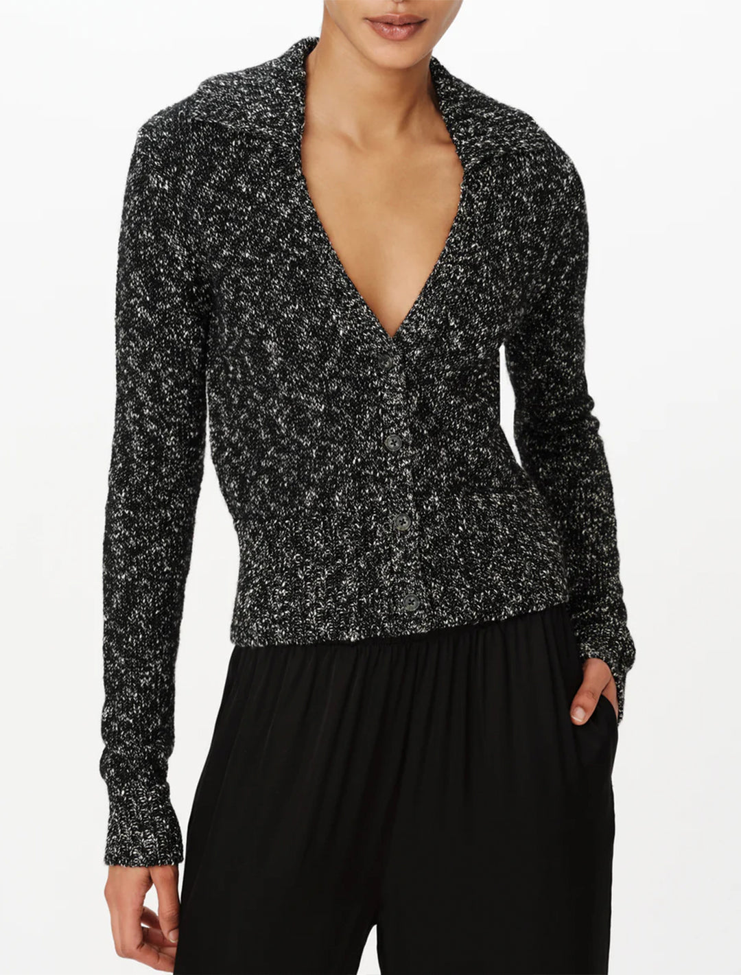 marl collared cardigan in black