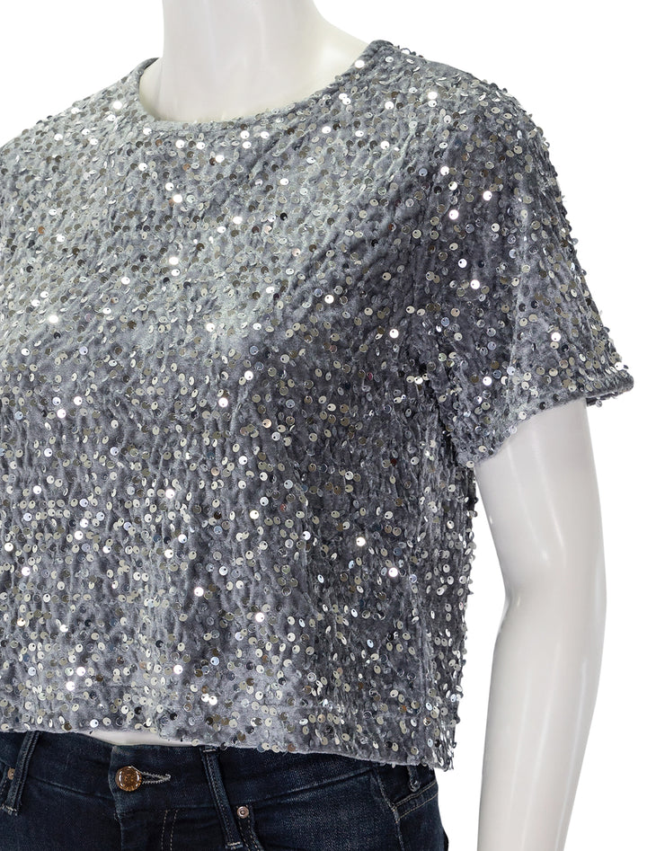 Close-up view of Steve Madden's cressa top in silver grey.