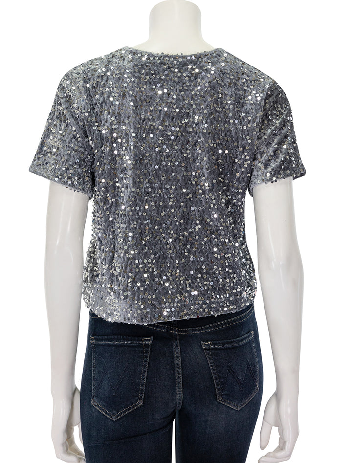 Back view of Steve Madden's cressa top in silver grey.