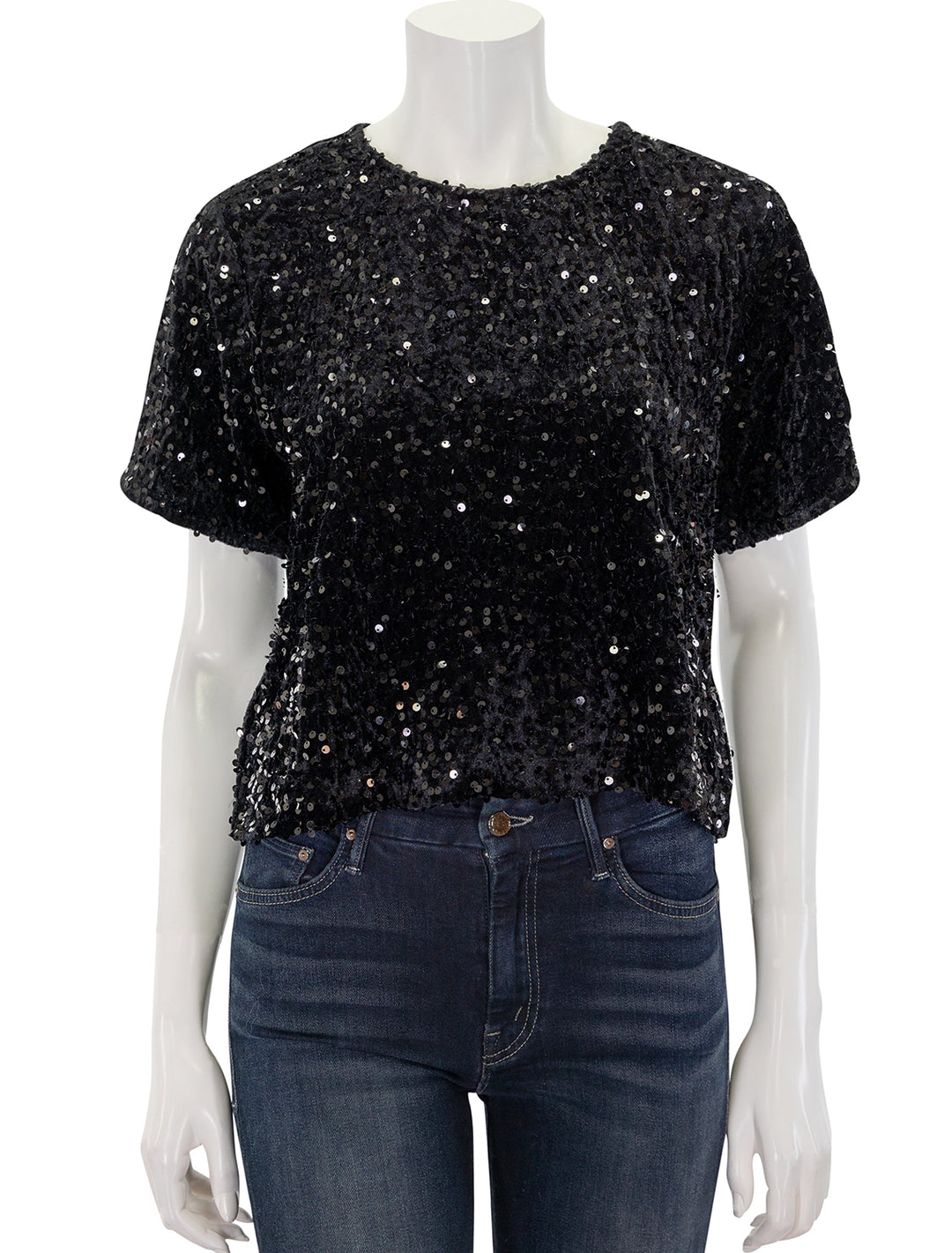 Front view of Steve Madden's cressa top in black.