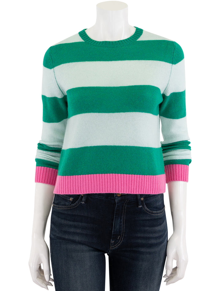 contrast stripe crew in emerald and azalea