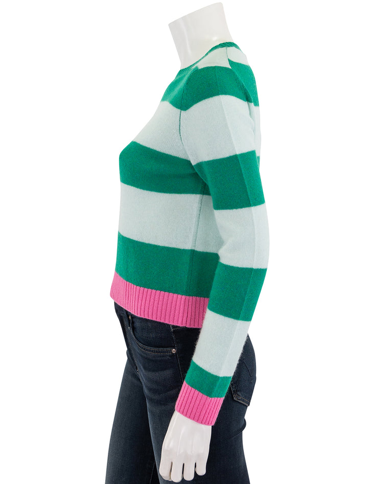 contrast stripe crew in emerald and azalea