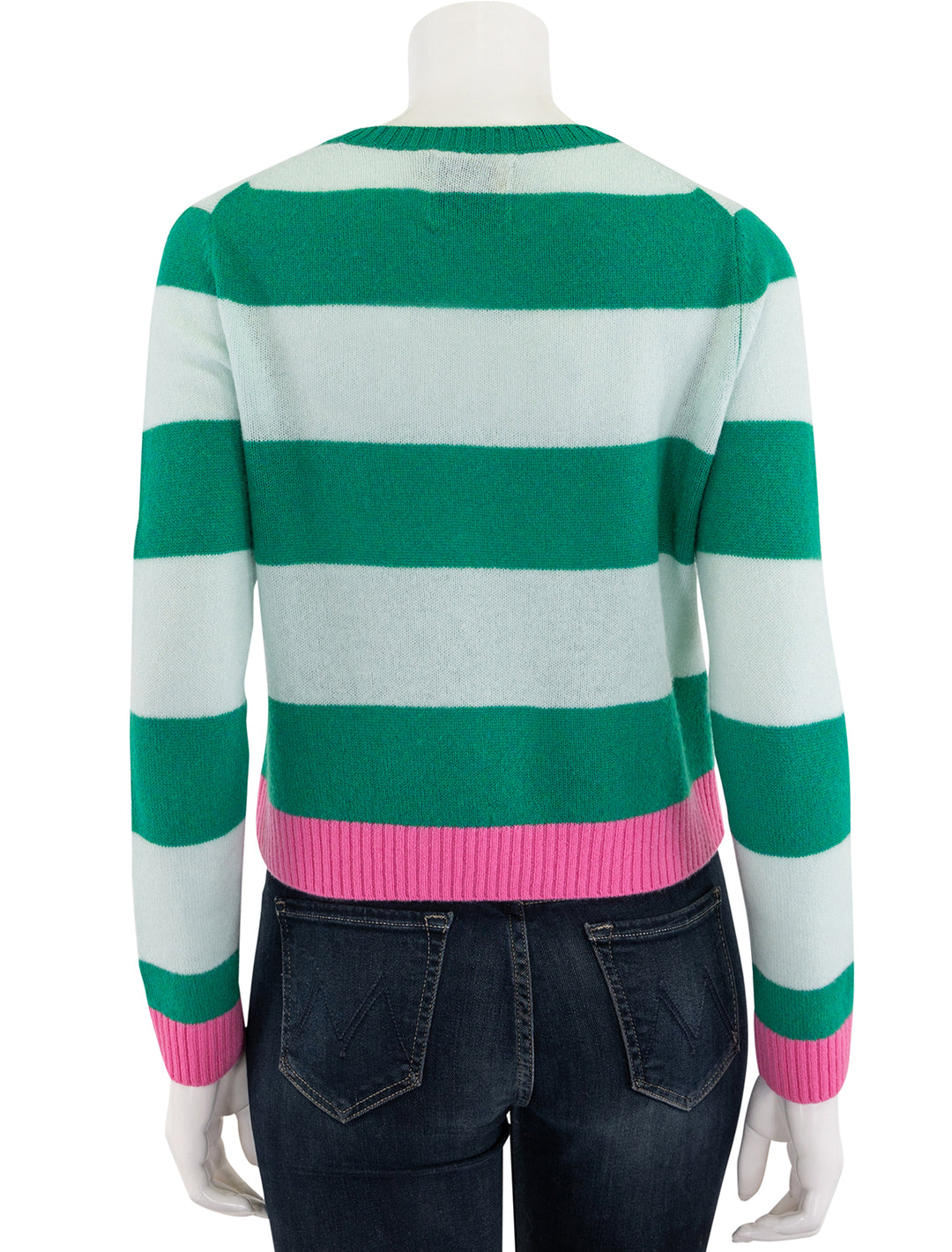 contrast stripe crew in emerald and azalea