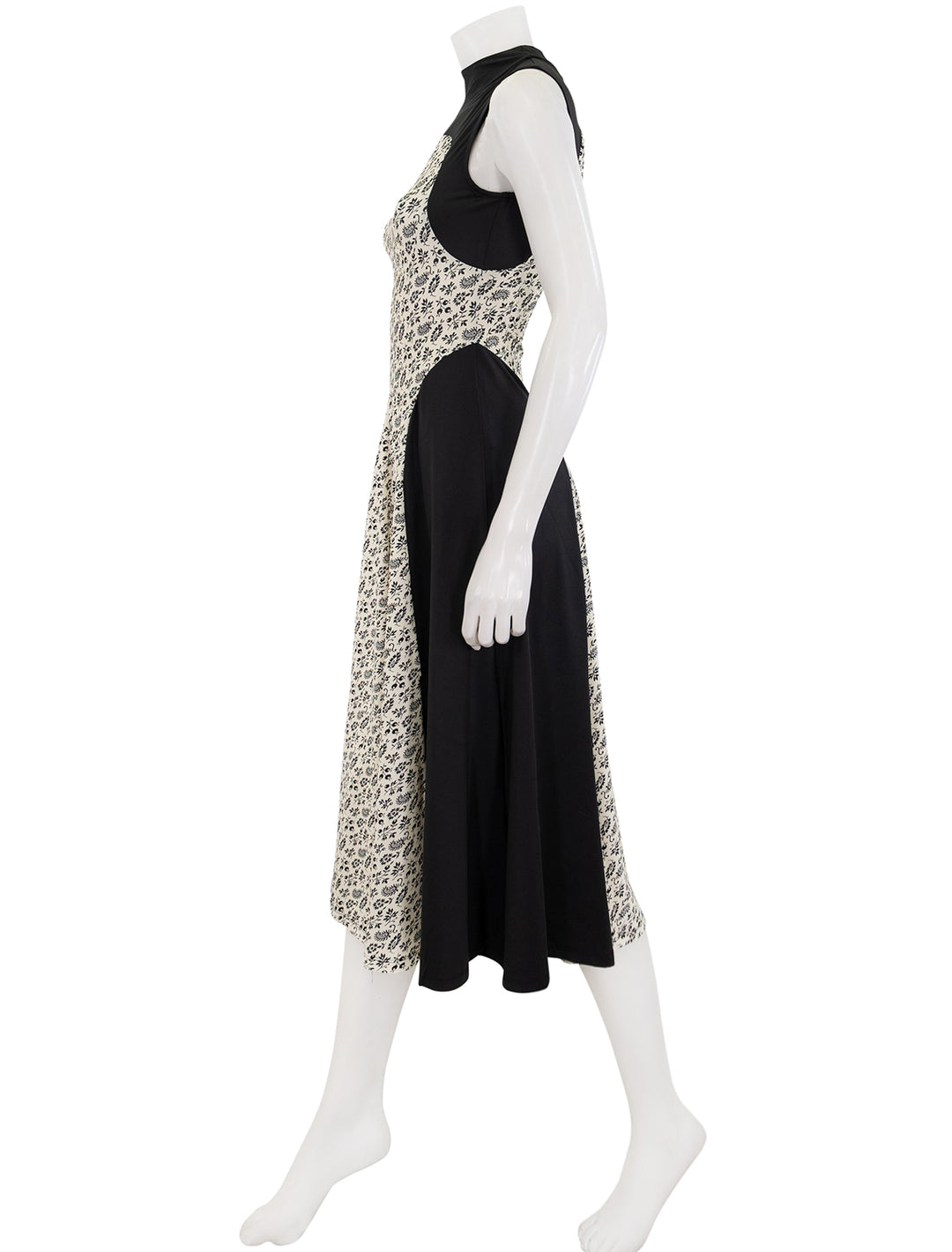 side view of panna printed spandex sleeveless dress