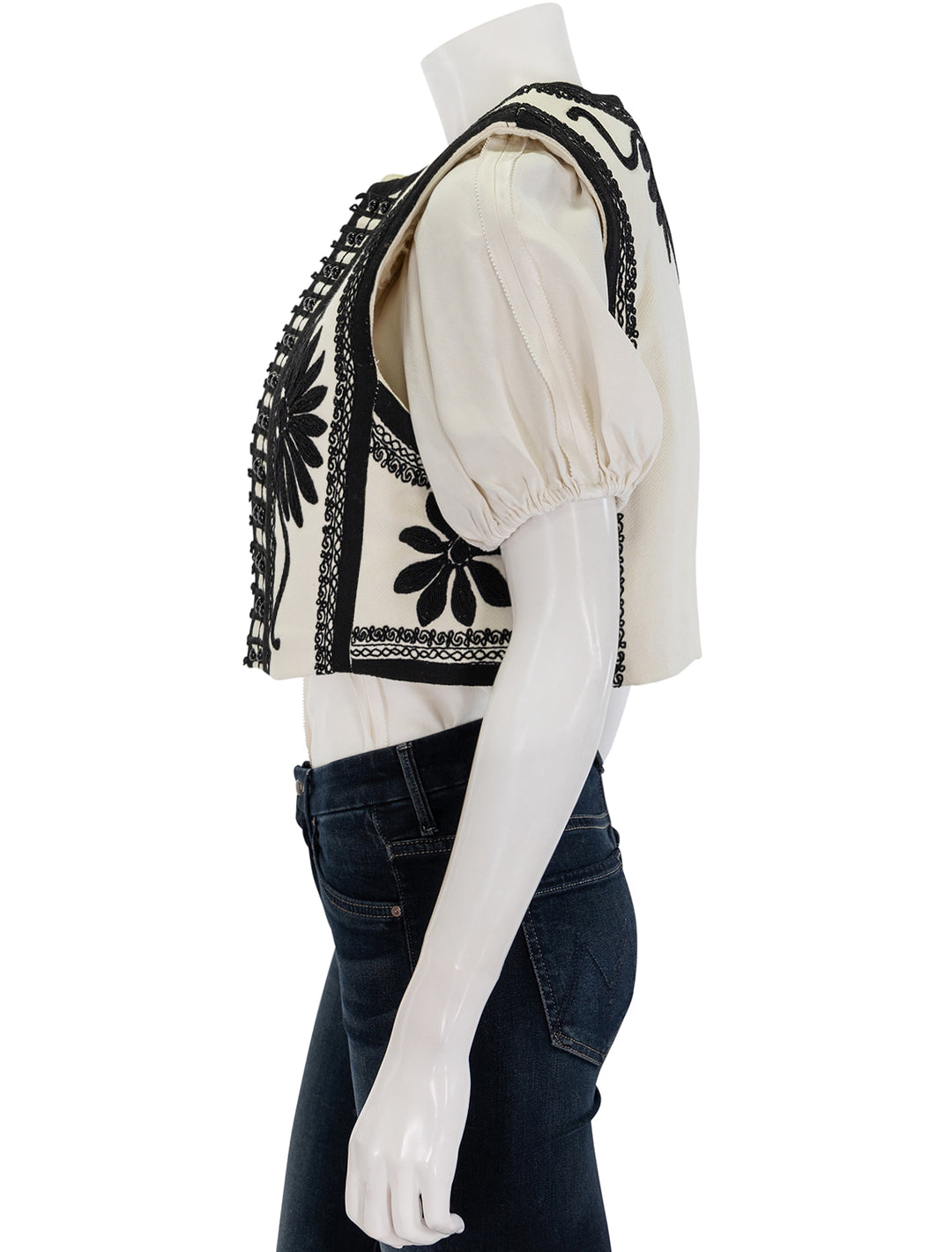 side view of amrose soutace vest in multi