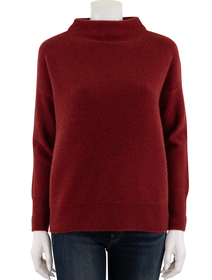 boiled funnel neck pullover in heather ruby ink