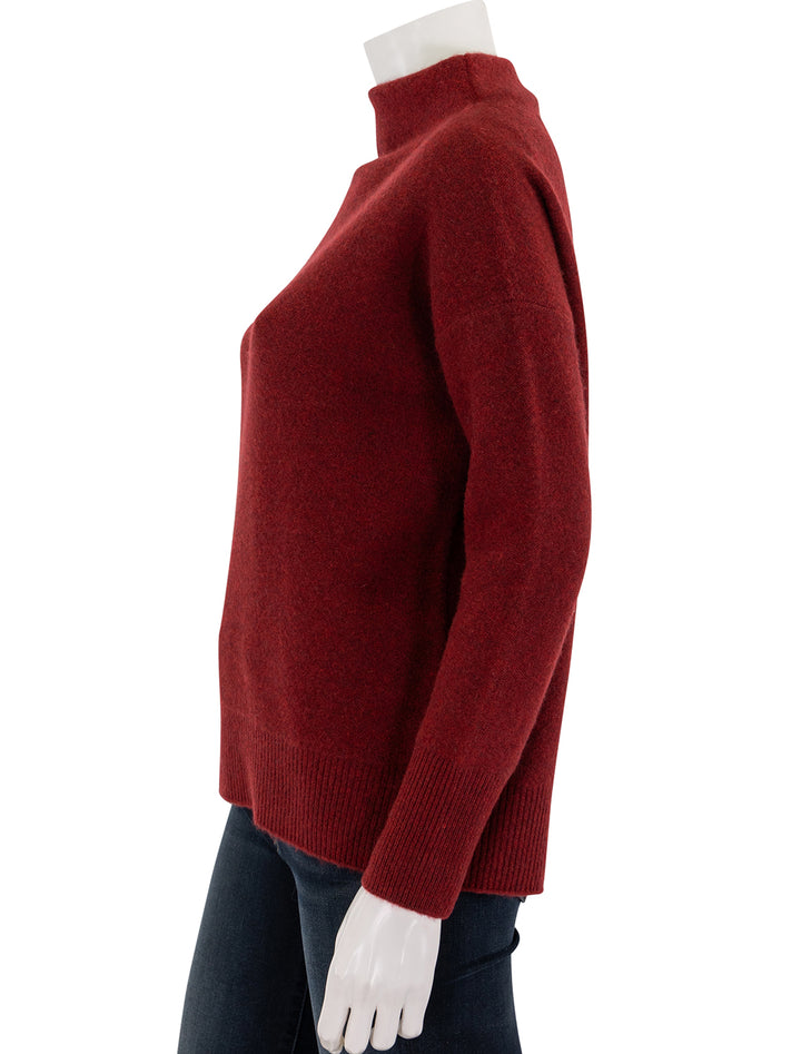 boiled funnel neck pullover in heather ruby ink