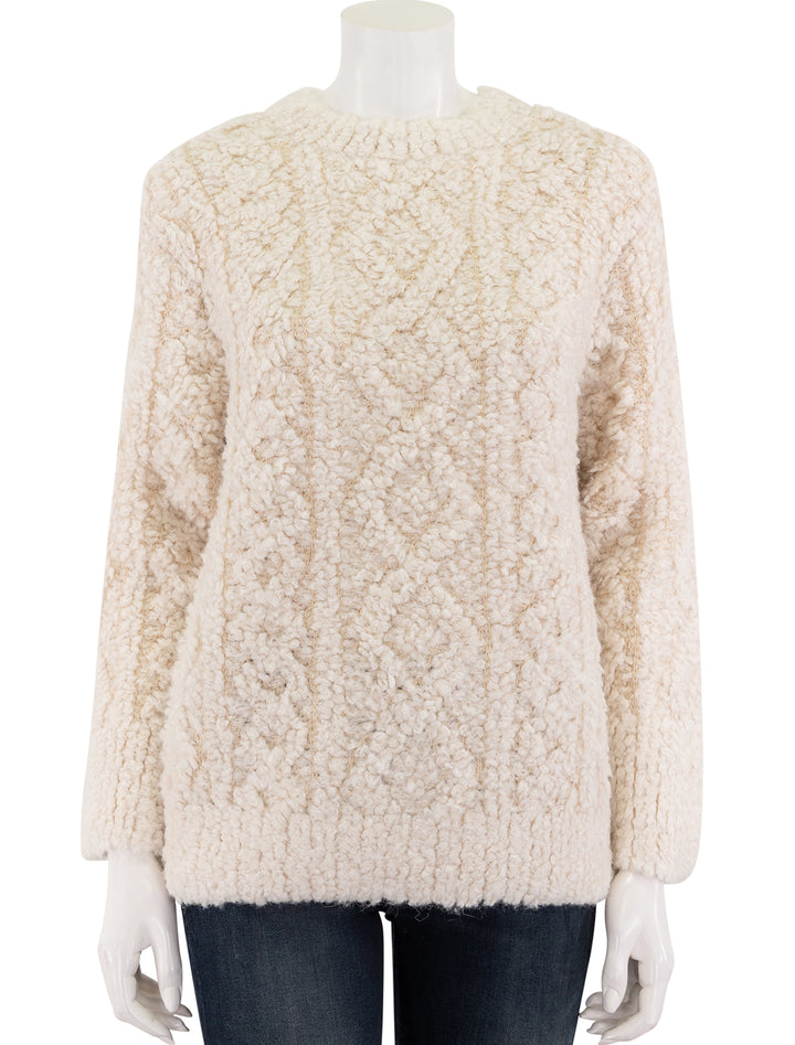 textured loop stitch cable crew neck sweater in off white