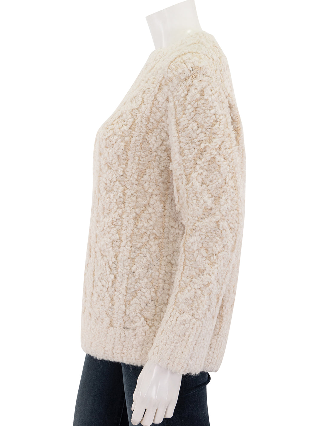 textured loop stitch cable crew neck sweater in off white