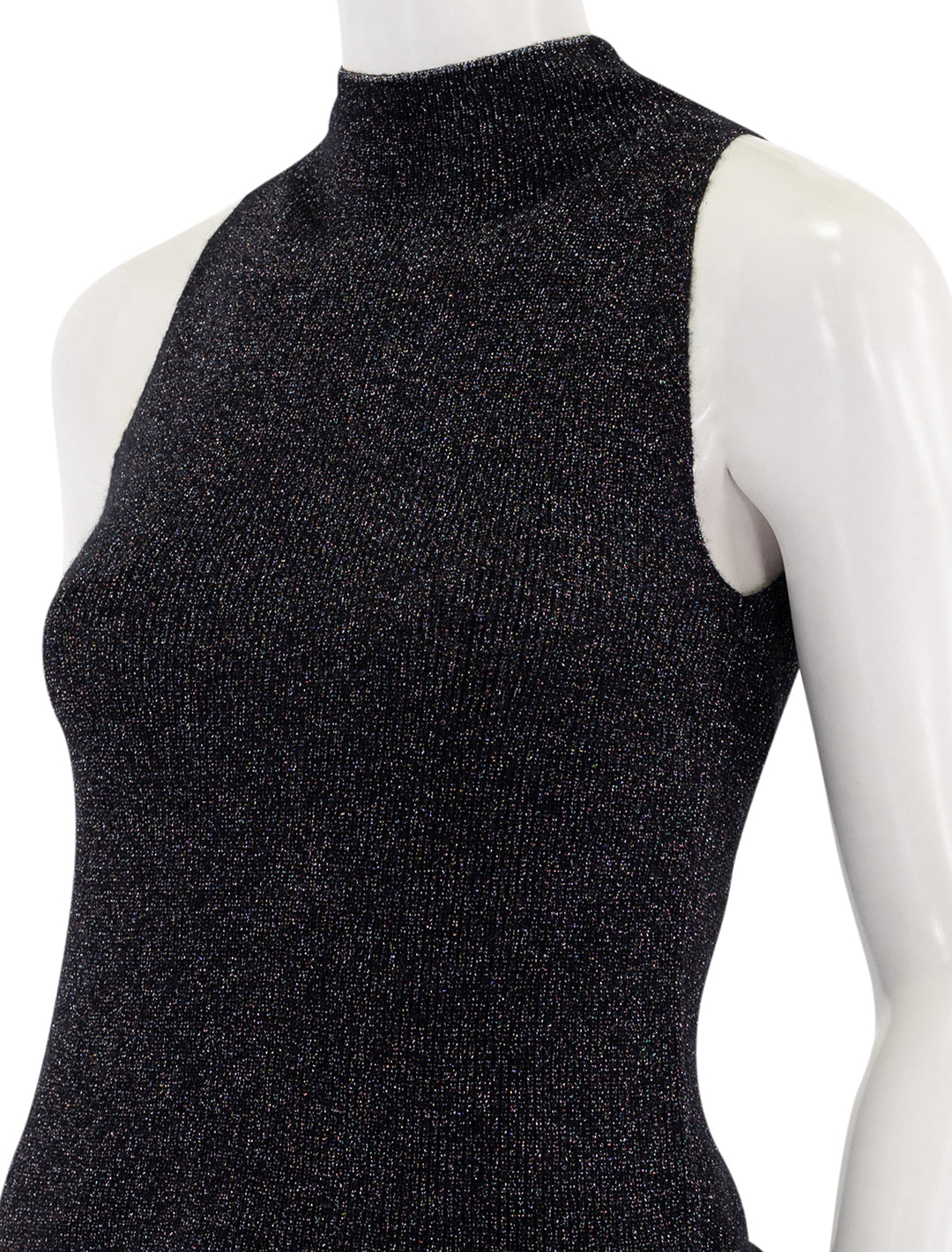 metallic mock neck tank in black