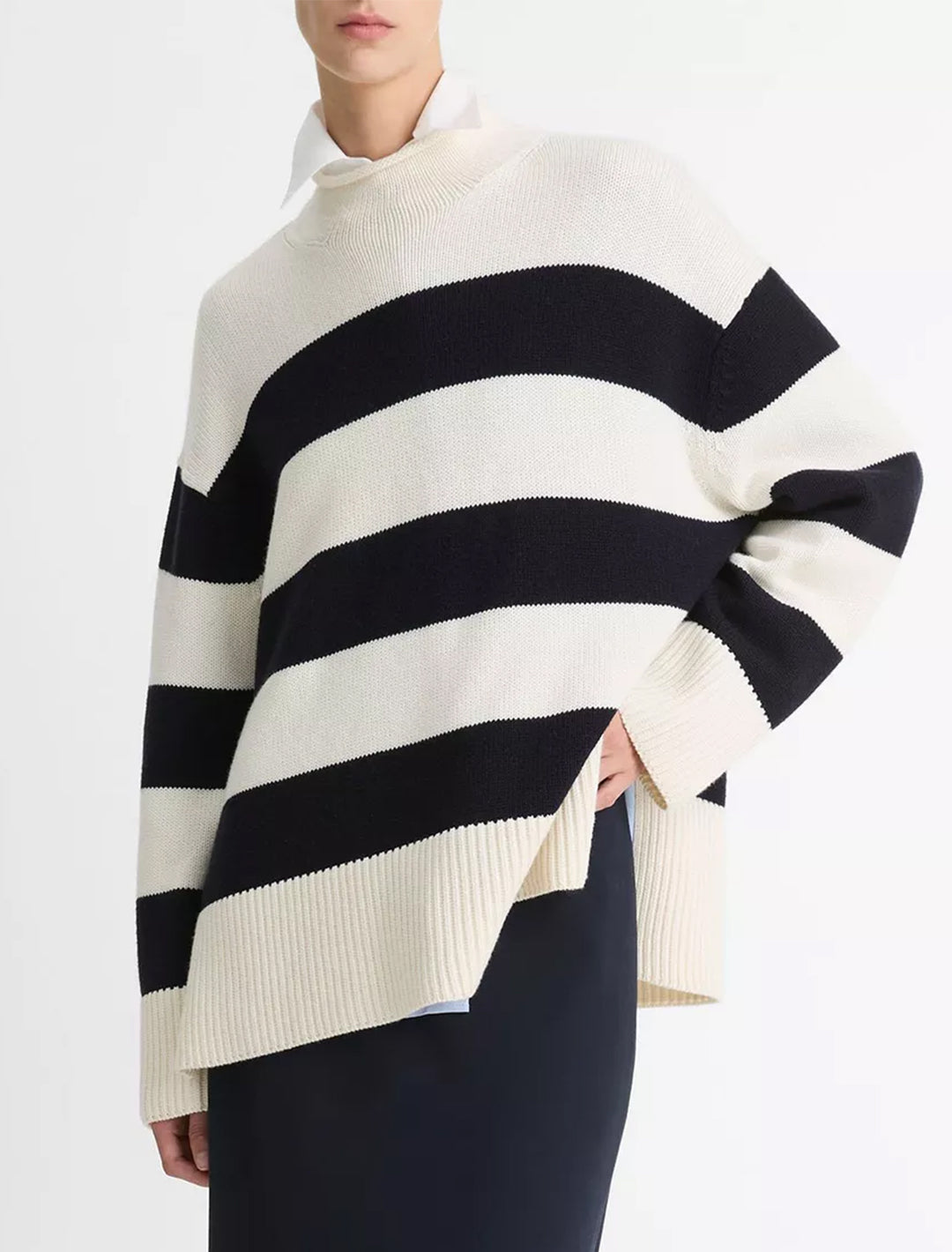 oversized striped roll neck pullover