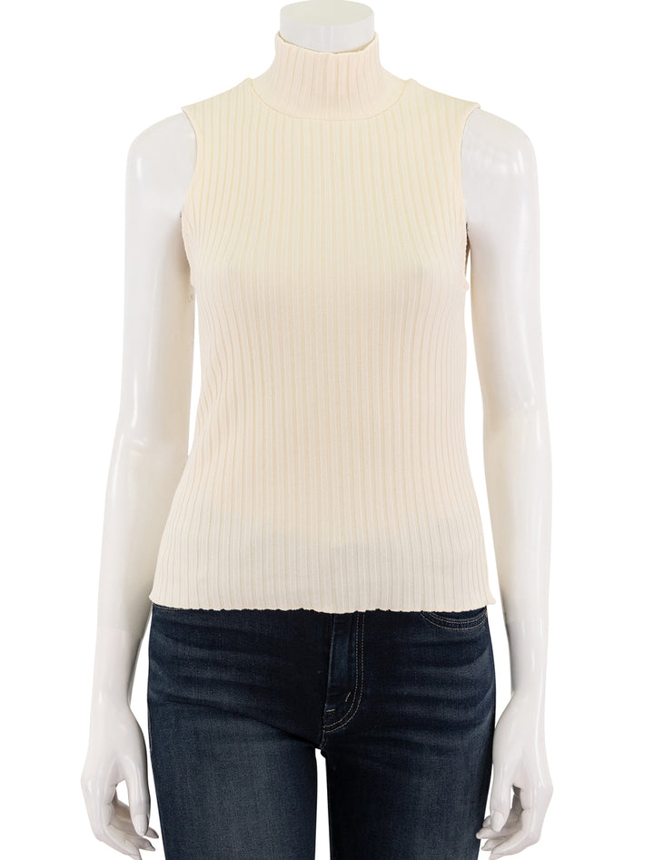 rib sleeveless turtleneck in chalk