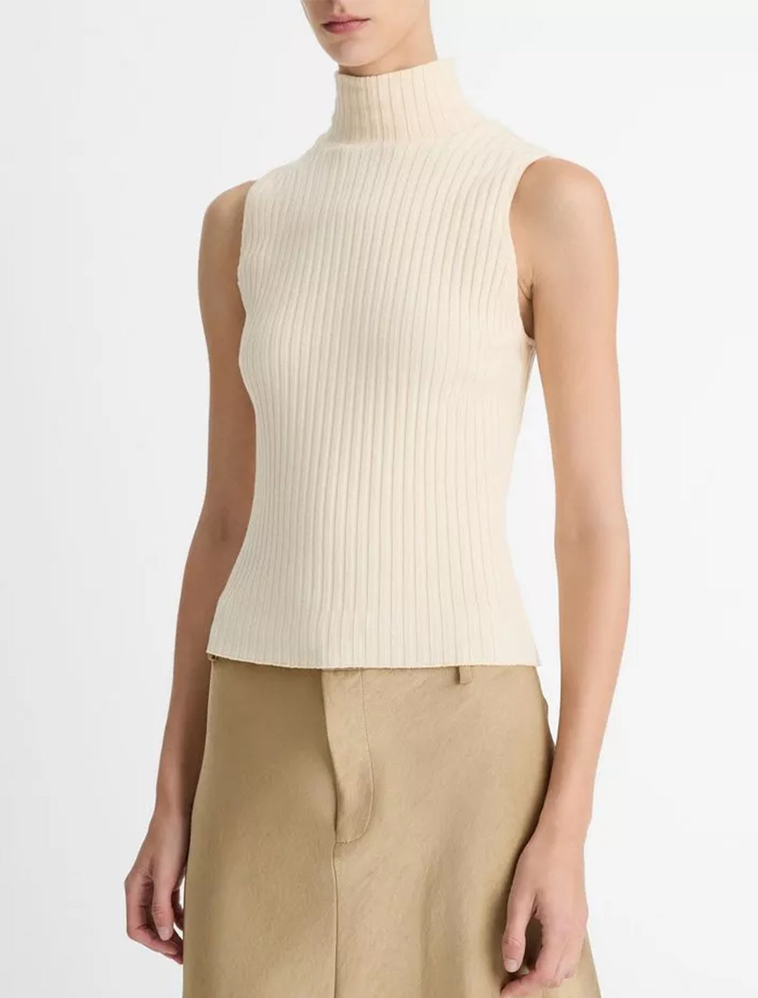 rib sleeveless turtleneck in chalk