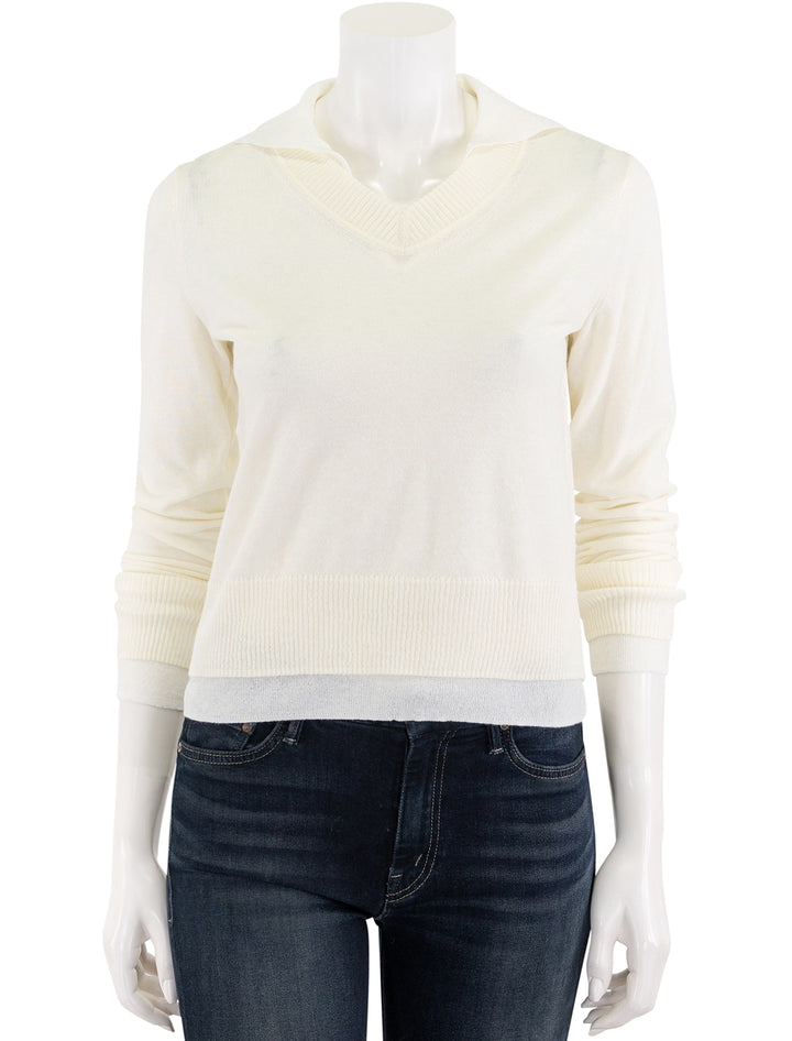 double layer collared pullover in bell and optic white