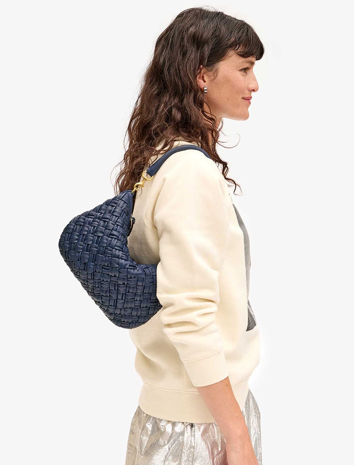 petit moyen messenger in bright navy puffy woven