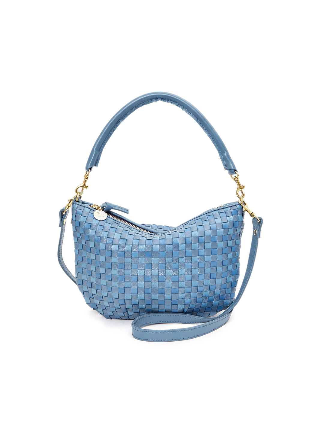 petit moyen messenger in light blue woven checker