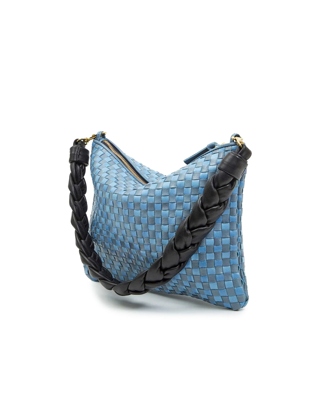 flat clutch with tabs in light blue woven checker (2)