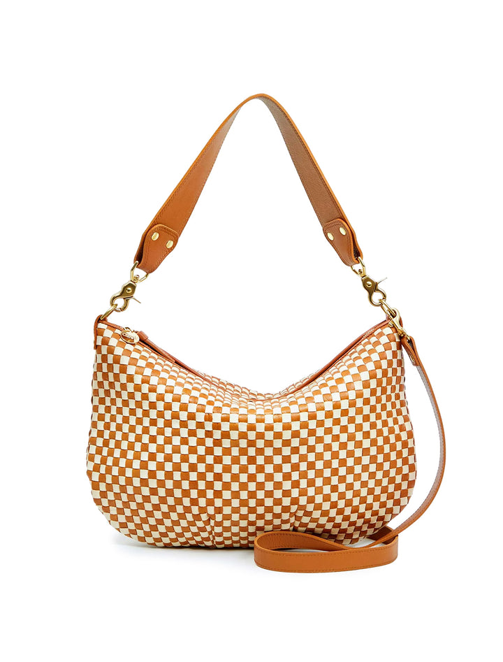 moyen messenger in natural and cream woven checker