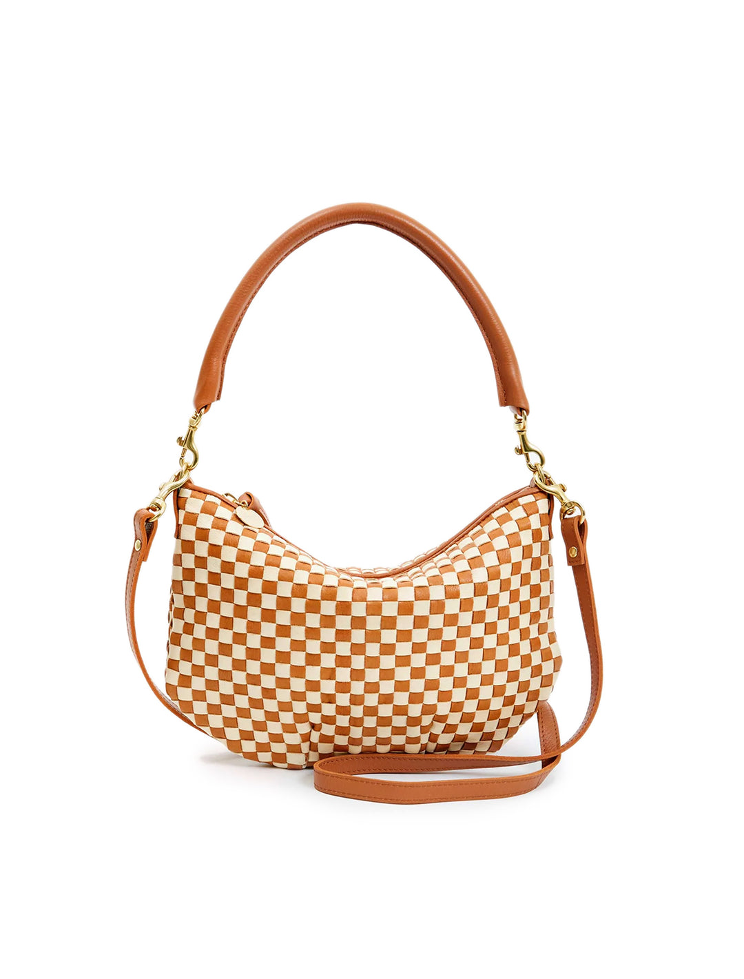 petit moyen messenger in natural and cream woven checker