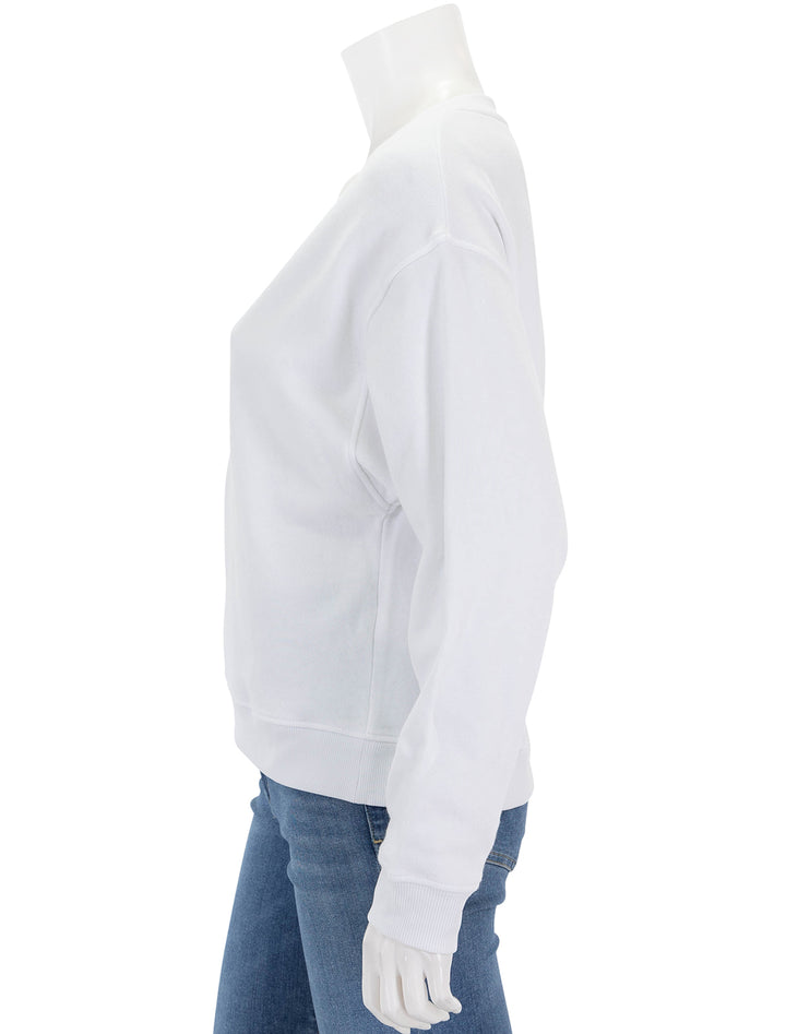 Side view of Nation LTD's wyatt oversized vneck in white.