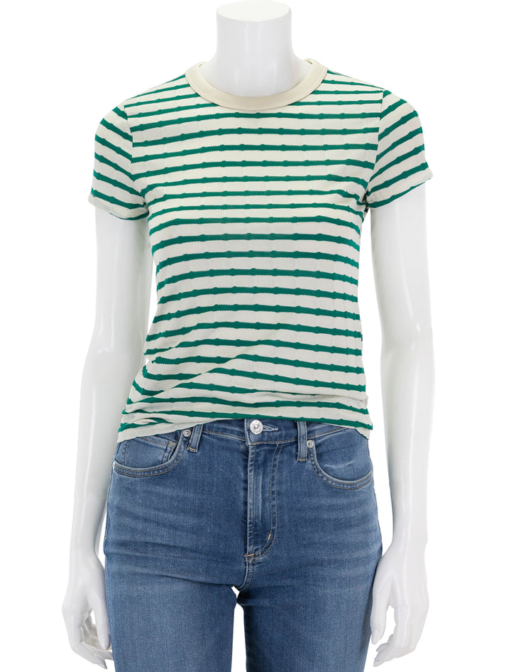 Front view of Nation LTD's laurence shrunken tee in verdant stripe.