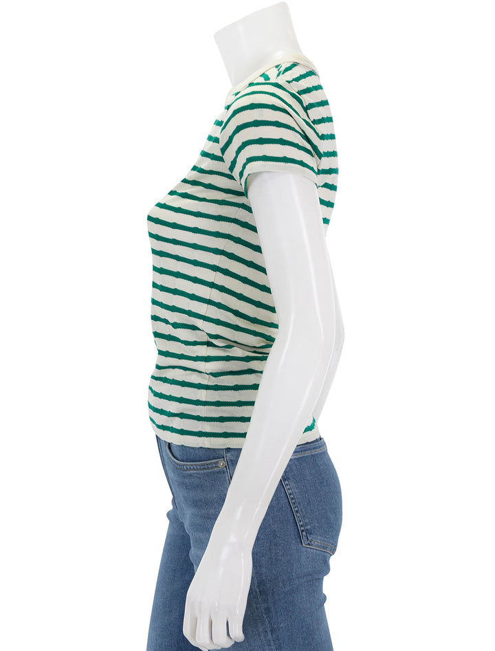 Side view of Nation LTD's laurence shrunken tee in verdant stripe.