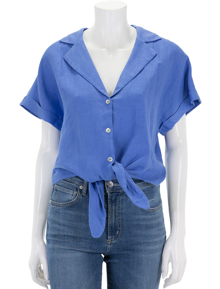 Front view of Nation LTD's sol tie front blouse in wedgewood.