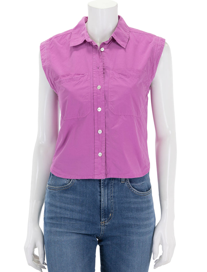 Front view of Nation LTD's rylee patch pocket shirt in rosebud.