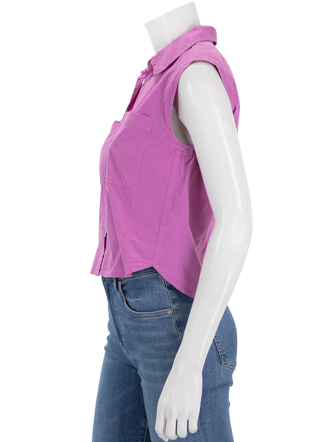 Side view of Nation LTD's rylee patch pocket shirt in rosebud.