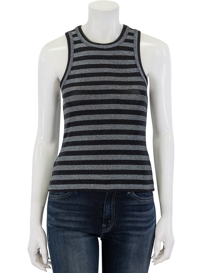 Front view of Veronica Beard's Cropped Jordyn Tank in Black and Silver.