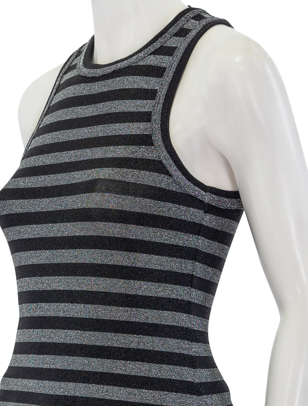 Close-up view of Veronica Beard's Cropped Jordyn Tank in Black and Silver.