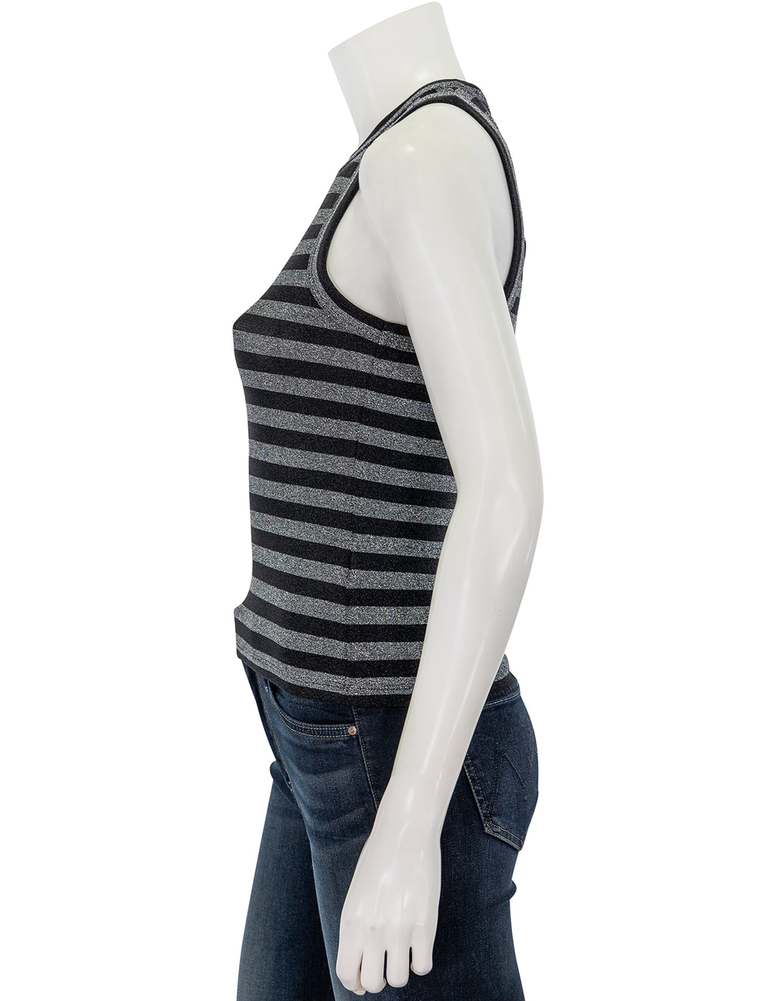 Side view of Veronica Beard's Cropped Jordyn Tank in Black and Silver.