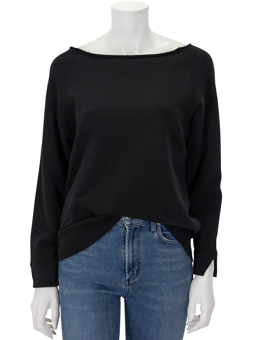 Front view of Nili Lotan's luka scoopneck sweatshirt in washed black.