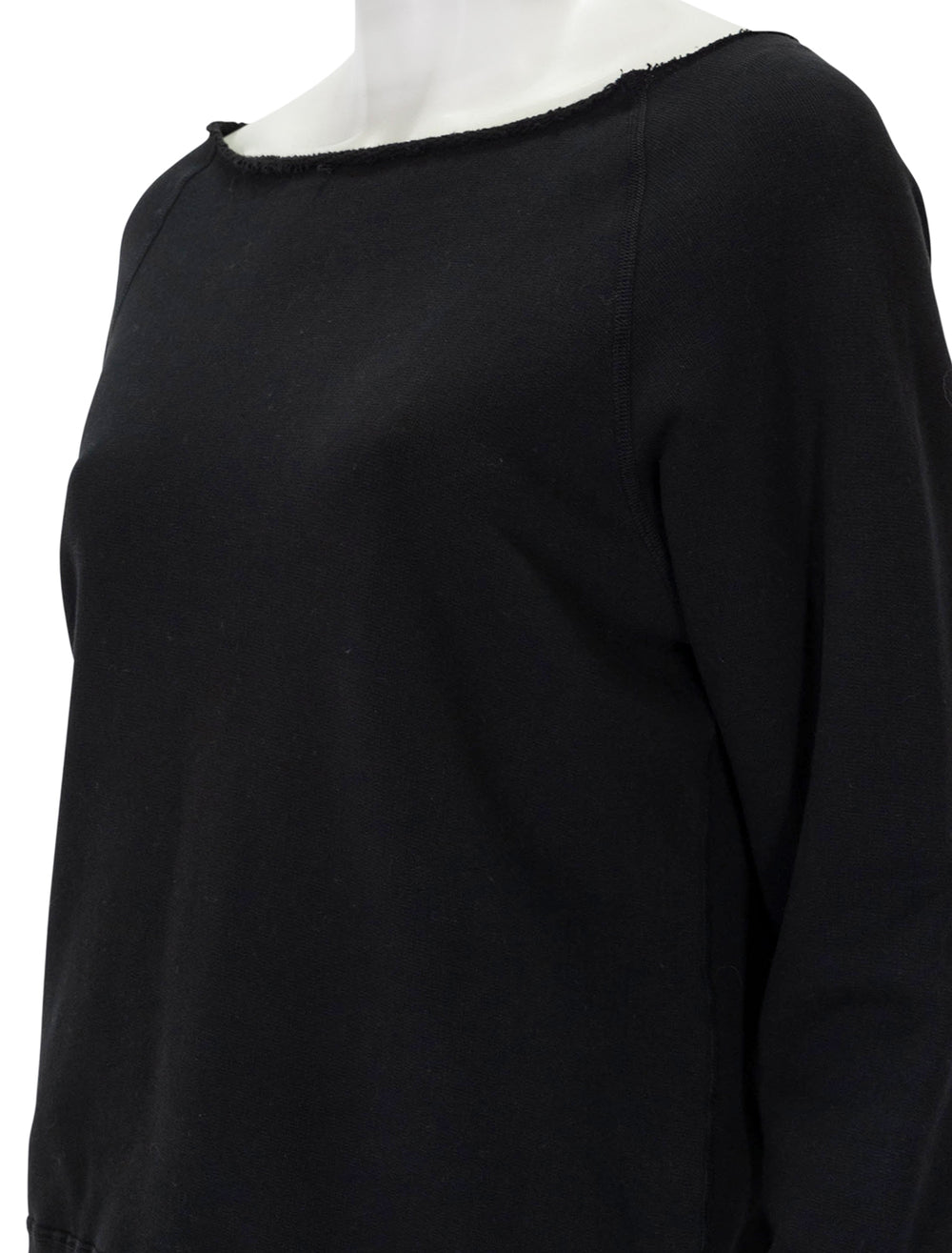 Close-up view of Nili Lotan's luka scoopneck sweatshirt in washed black.