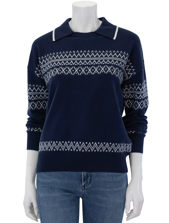 Front view of Stateside's Fair Isle Polo Sweater in New Navy.