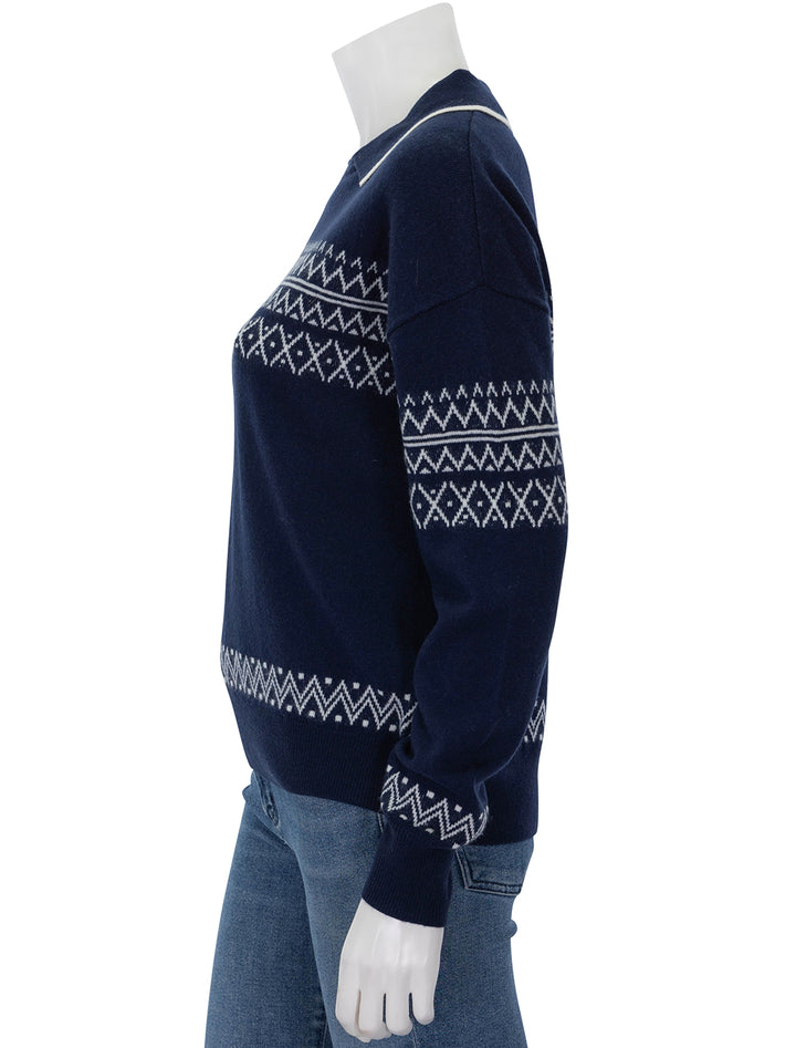 Side view of Stateside's Fair Isle Polo Sweater in New Navy.