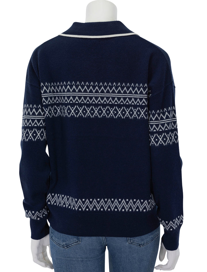 Back view of Stateside's Fair Isle Polo Sweater in New Navy.