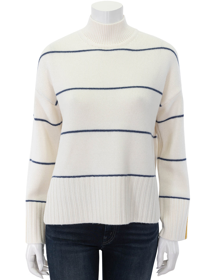 striped mockneck sweater in cream