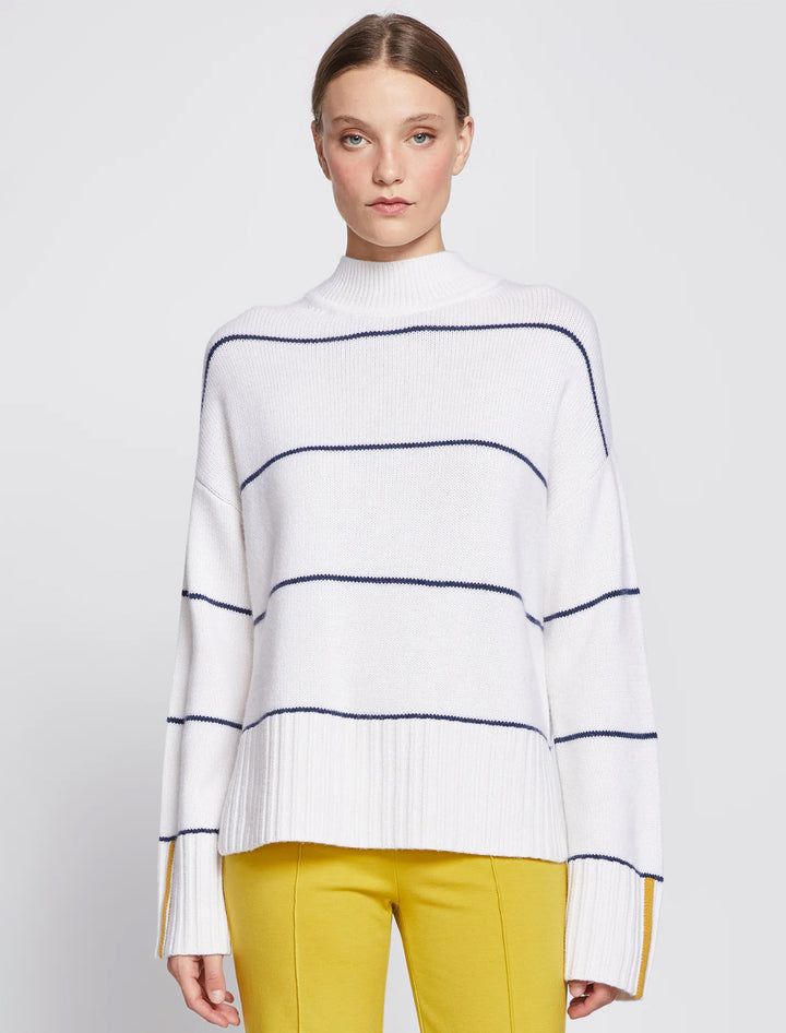 striped mockneck sweater in cream