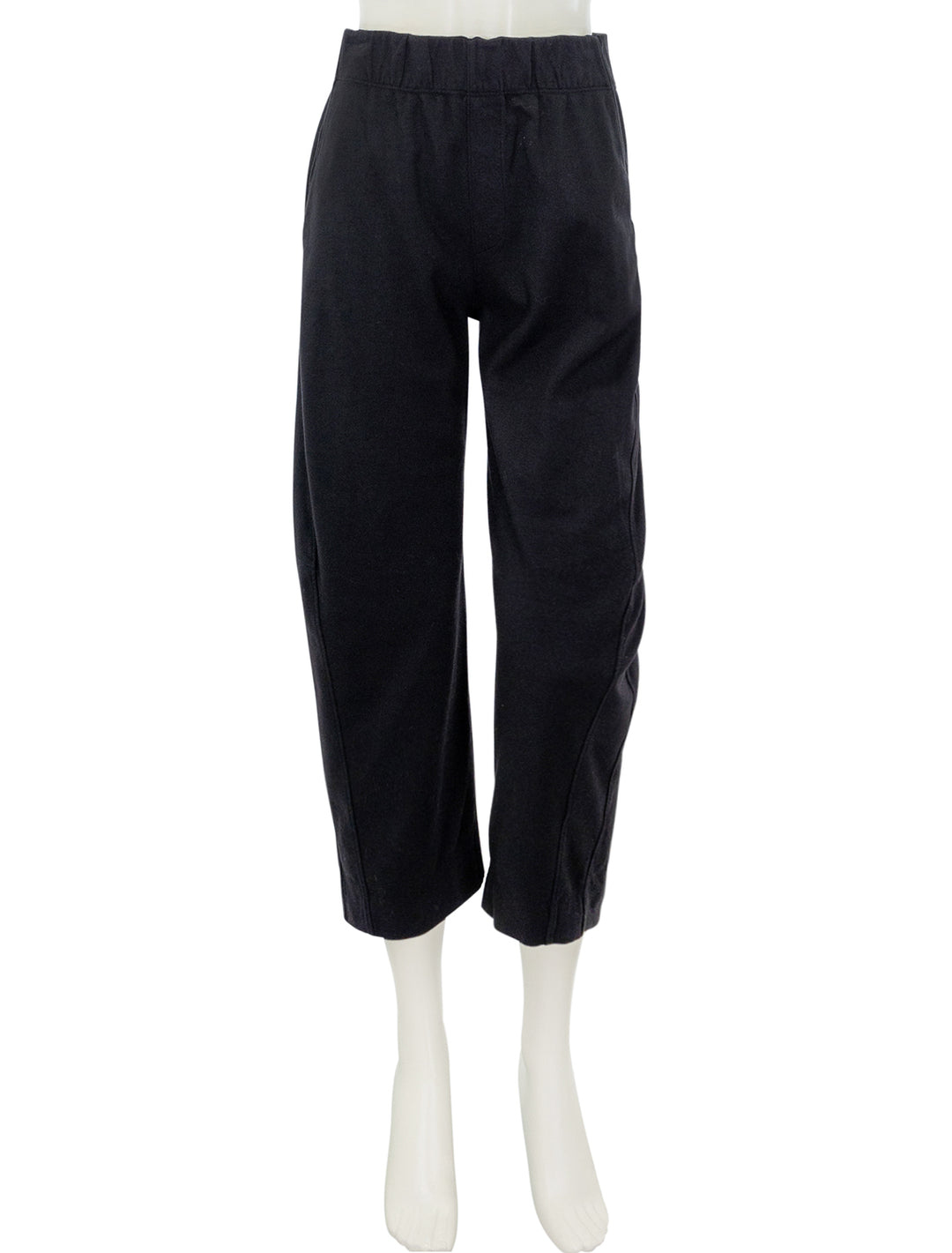 Front view of Stateside's ponte barrel pant in black.