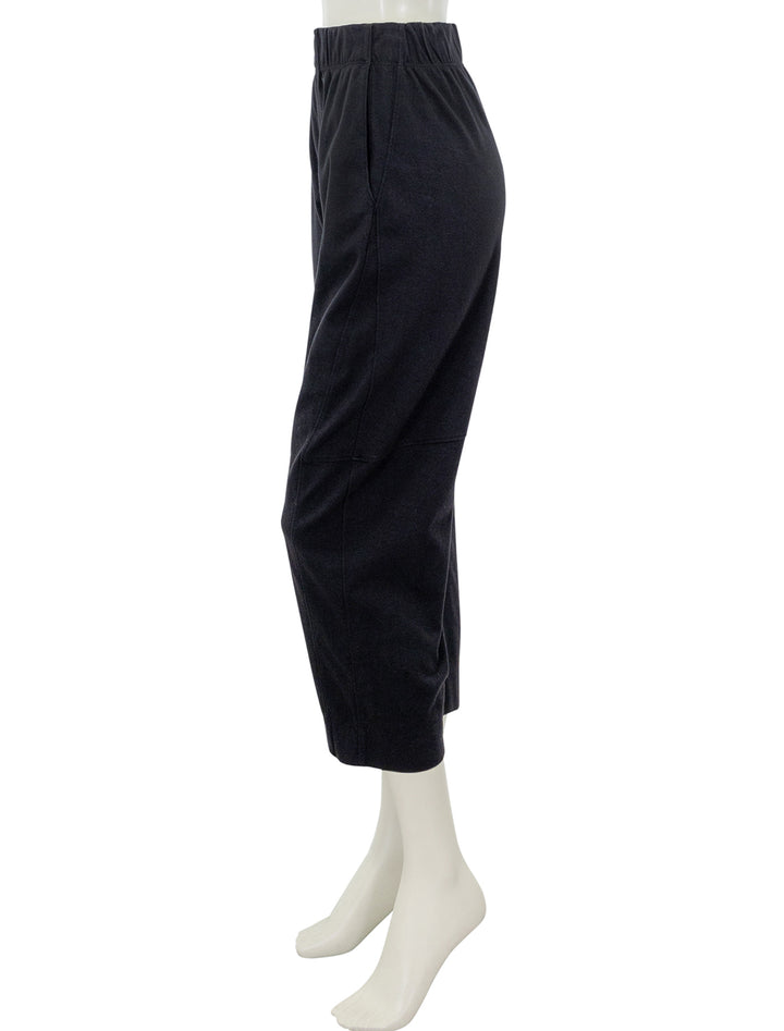 Side view of Stateside's ponte barrel pant in black.