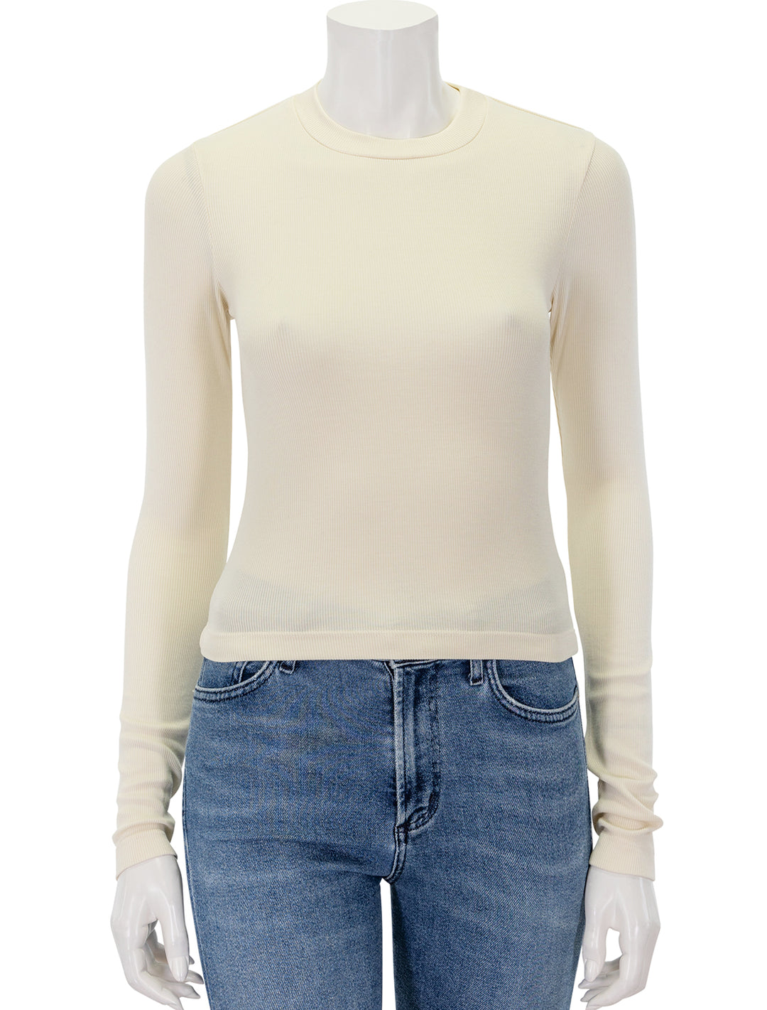 Front view of Stateside's fine rib cropped tee in cream.